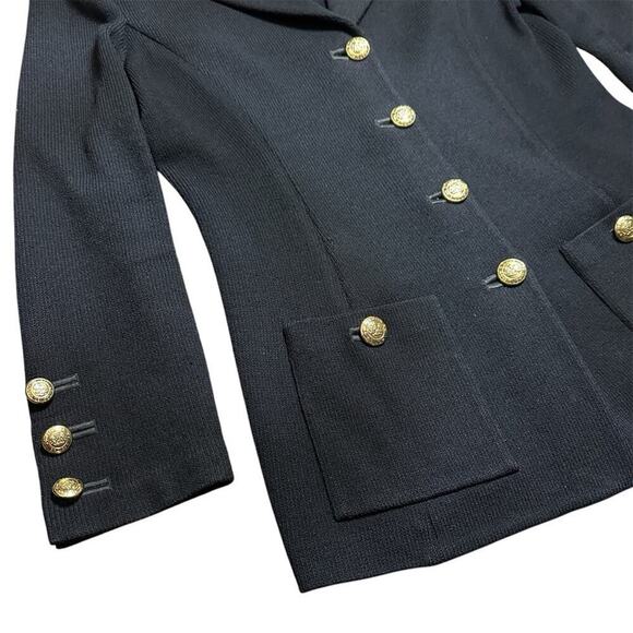 ST. JOHN Basics Santana Knit Button Front Blazer Jacket Black w/ Gold Buttons 10 - Picture 5 of 15